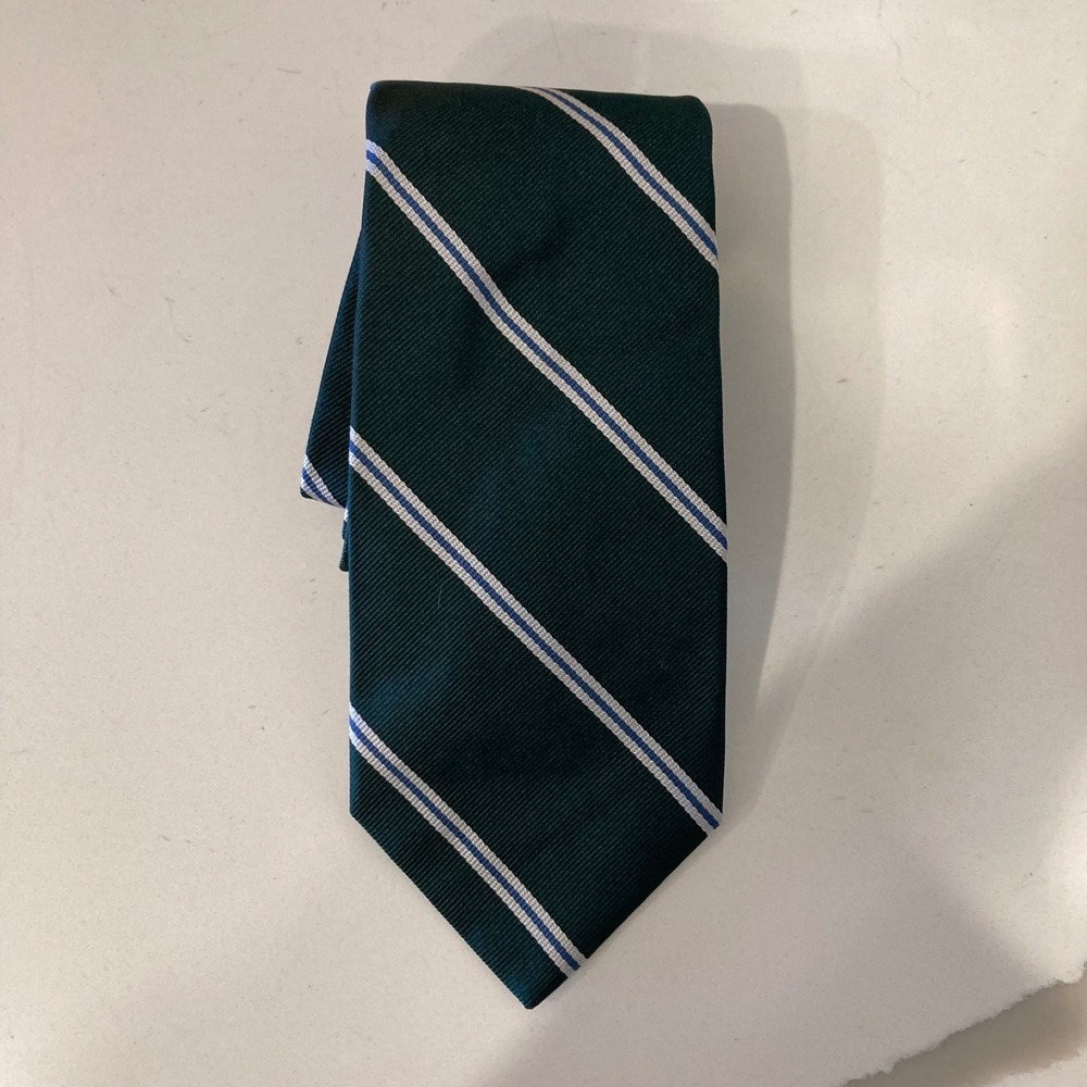 Brooks Brothers Mens Silk Repp Stripe Tie Dark Green Blue White Made in USA